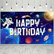 Space Backdrop, 71'' x 43'' Outer Space Birthday Backdrop, Happy Birthday Backdrop & Themed Party Backdrop, for Outer Space Party Decorations Birthday Decorations