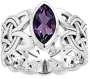 [Silver Insanity] Borre Knot Garnet Ellipse Viking Braided Wedding Band Norse Celtic Sterling Silver Ring(Sizes 4,5,6,7,8,9,10,11,12,13,14,15)