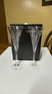 Orrefors Crystal Helena Champagne Flutes Gunnar Cyren Swirl in Orig Box Sweden-2