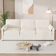 3 Seater Sofa Bed, Ultra Soft Fabric Lounge Large Couch, No Screw Assembly, 226cm Length, Beige Colour, Comfortable Ergonomic Design for Living Room & Bedroom