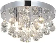 Circular Crystal Ceiling Light, Modern and Minimalist Ceiling Chandelier for Bedroom, Corridor, Hallway, Foyer, Children's Room Lighting Fixtures (Silver, Diameter)