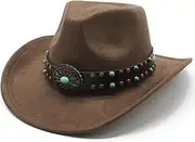 [BITUSIC] Men's Suede Western Cowboy Hat Autumn Winter Casual Retro Style For Women Stage Performance Tribal Jazz Hat Vintage Wide Brim Cowboy Hat Comfortable Breathable Outdoor Accessories for Men and Women,
