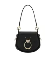 Chloé Tess Logo Embossed Ring Embellished Shoulder Bag One size black