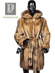 Real Fur Mink Demi Buff Jacket With Hood & Belt