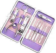 Mikinona 12 Pcs Manicure Set Nail Clippers Cuticle Knife Nail File Scissors Storage Box Portable for All Ages