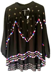 Anthropology Cloe Oliver Women's Oversized Embroidered Beaded Shirt Size XS