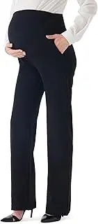 [FIRST WAY] Women's Maternity Dress Pants - Over The Belly Stretchy Pregnancy Bootcut Work Pants with Pockets