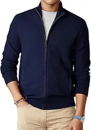 [Generic] Men's Slim Fit Full Zip Cardigan Sweaters Stand Collar Zip Up Knitted Sweater Zipper Cardigan with Pocket for Men