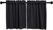 Pickluc Black Cafe Curtain (Half Window Curtain) 30 Inches Length, Rod Pocket Small Kitchen Curtain, Short Blackout Curtain for Small Window, 30" Wide and 30" Long, 2 Panels
