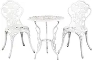 Gardeon Outdoor Garden Setting Seat 3 Piece, Cast Aluminium Bistro Set Lounge Chair Dining Coffee Table and Chairs Park Patio Porch Backyard Terrace Balcony Kids Furniture, with Rose Pattern White