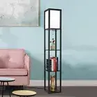 LED Shelf Floor Lamp Asian Wooden Frame Modern Standing Lamps for Living Room...