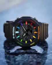 Casio Mod Custom GShock GA2100 Black Rainbow Galaxy - High Quality CasiOak Mod -