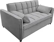 Sarantino Quincy 2-Seater Velvet Sofa Bed in Dark Grey with Wooden Frame and Tufted Design - Dark Grey