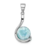 Sterling Silver Rhodium-Plated Larimar Swirl Design Pendant