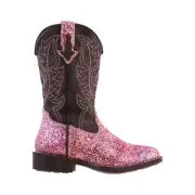 Roper Southwest Glitter Square Toe Cowboy Youth Girls Brown, Pink Casual Boots