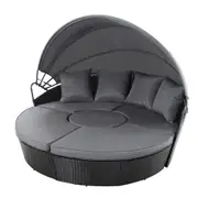 Outdoor Sofa Patio Wicker Garden Rattan Bed Lounge Set - Black