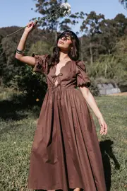 [PUP56] Karla Midi Dress - Bitter Chocolate 6 Chocolate Brown
