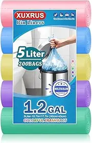 5l Bin Liners 200 Bags Small Pedal Bin Bags XUXRUS Thicken Leakproof Plastic Bags for Bathroom Office,Kitchen Desk Fit UK 5-8 Liter,0.8,1.1 Gal Colorful