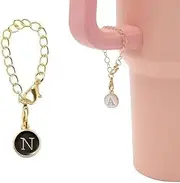 [Generic] Charm Accessories for Stanley Cup, Name ID Letter Handle Charm For Stanley Tumbler, Initial Identification Charms Letter Charm Accessories for Stanley Tumbler(N,Black round), Black round, No Gemstone