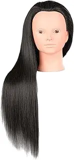 Folpus Doll Head for Hair Training, Synthetic Fiber Long Hair Mannequin for Cosmetology, Black without Makeup