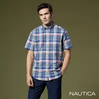 在飛比找momo購物網優惠-【NAUTICA】男裝 跳色格紋休閒短袖襯衫(藍)