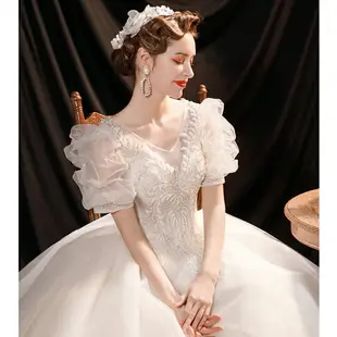天使的嫁衣 美出天際 童話公主深V領泡泡袖新娘星光婚紗禮服17280