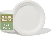 XinLiGoods [125 Pcs, White, 9 Inch] Disposable Party Plates, Eco-Friendly, Biodegradable, Plant-Based, Perfect for Party, Camping, Picnic