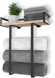 Towel Racks for Bathroom Wall Mounted, Xstydes Metal Towel Holder with Wooden Shelf for Folding Large Towels, Towel Storage for Small Bathroom Organizer Decor or RV Camping