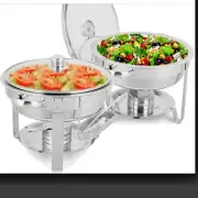 Rovsun Stainless Steel Round 5QT Chafing Dish with Glass Lid 2 Sets
