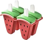 Hobngmuc Ice Cream Mold - 4 Grid Watermelon-Shaped Popsicles Molds,Easy Release Food Grade Freezer Tray Storage Container with Sticks for Pudding Yogurt Jelly
