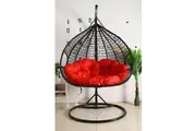 Hanging Egg Chair Double Seat - Black Basket & Red Cushion