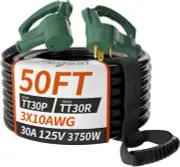 50 FT 30 Amp RV Extension Cord Outdoor with Grip Handle, Flexible Heavy Duty 10/