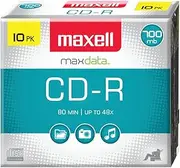 Maxell MAX648210 CD Recordable Media, CD-R, 40x, 700 MB, 10 Pack Slim Jewel Case