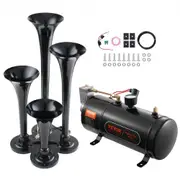 VEVOR Train Horns Kit, 4 Trumpet Air Horn Kit, 150dB Train Horns for Pickup Trucks, 12V 120 psi Air Compressor 0.8 Gal/3 L Tank with Gauge for Any 12V