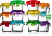 NutriChef 12 Pc Mini Glass Baby Food Storage Containers, Microwave, Freezer, & Dishwasher Safe Round Meal Prep Jars, Stackable Mini Food Storage Containers for Baby Food, Snacks, Fruits, Nuts, & More