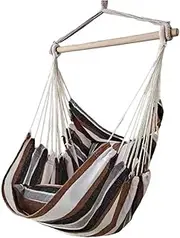 Garden Deluxe Hanging Hammock Chair Swing Outdoor/Indoor Camping Hammock Swing Chair with 2 Pillows (Coffee Khaki)