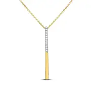 14k Yellow Gold Round Diamond Vertical Bar Pendant 1/20 Cttw