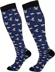 [Caihoyu] Soccer Socks For Women & Men Support for Nurses, Running, Athletic, Travel Wild Ducks Are Flying Among This Night Sky, Multicolor, One Size, Multicolor, One size