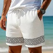 Men's Greek Key Waffle Shorts Sweat Shorts Casual Shorts Mid Waist Fashion Casual Vacation Jogging Workout Elastic Drawstring Waist Shorts with Pockets Designe