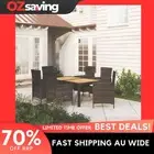Outdoor Dining Set 7 Piece Cushions Black Cream White Poly Rattan 150x90 4836