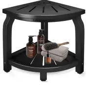 Bamboo Corner Shower Stool Bench Waterproof with Storage Shelf, for Shaving Legs