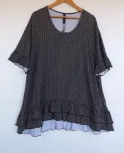 Taking Shape Top 18 Womens Ruffle Black White Yellow Geometric TS Stretch