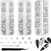 Sliver Nail Rhinestones Gems - Multi Size Flatback Round Beads,Sliver Crystal Diamonds for Nail Art, Eyes Makeup, DIY Crafts, Jewelry Decoration