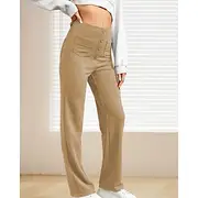 Women's Slacks Straight Streetwear Casual Full Length Natural Plain Pocket Elastic Waist Comfortable Street Holiday Daily Wear Grey Black Army Green Brown Fall