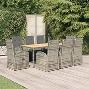 9 Piece Garden Dining Set with Cushions Grey Poly Rattan Patio Bar Sets