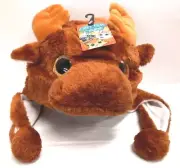 NWT Critter Caps Big Eyes Brown Moose w/Antlers & Ear Flaps Hat 1 Size fits most