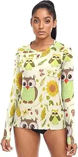 [RPLIFE] Whimsical Owls Women's Swim Shirt Womens Surf Shirt, Cooling UPF Shirt Women, Whimsical Owls, X-Large