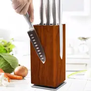 360 Rotatable Magnetic Knife Block - Large Capacity Wood Holder for Kitchen Knives and Utensils