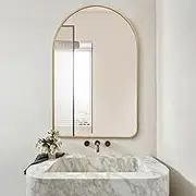 Gold Arched Mirror Wall Mounted with Aluminium Alloy Frame Chic Rounded Design for Small Spaces Ideal for Bedrooms Bathrooms Hallways 80x100 cm Modern Elegant Home Décor