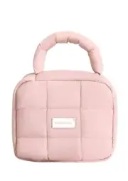 Cosmetic Toilet Make Up Storage Bag Travel Organiser Puffy Quilted Light Pink